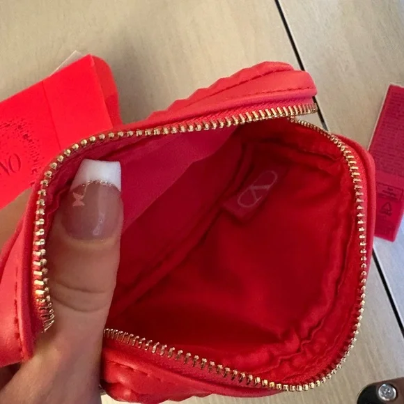 NWT Valentino Red Geometric Cosmetic Bag with two long lasting lipsticks
